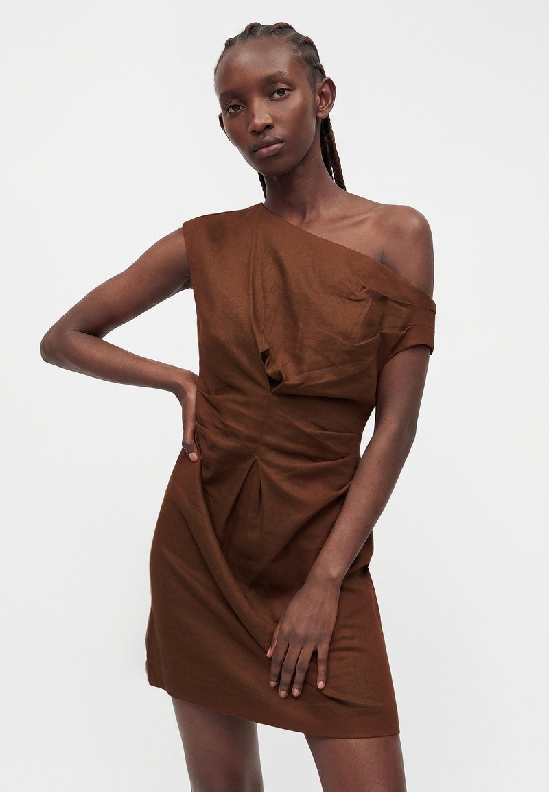 topshop off the shoulder dress TOPSHOP Drape Neck Off Shoulder Midi Occasion Dress in White