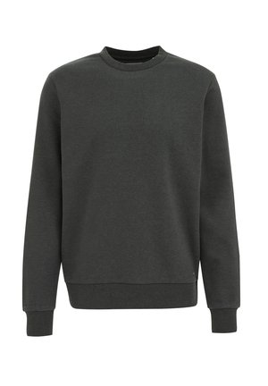 Mørkegrå sweatshirt med rund halsudskæring, lange ærmer og ribbede manchetter. Fremstillet af blødt, struktureret stof. Enkel og udekoreret design.