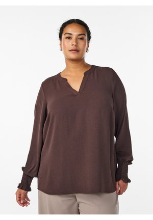 MIT SMOCKBÜNDCHEN UND V-AUSSCHNITT - Blouse - seal brown