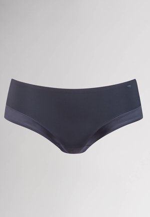 Dark blue women's brief with a smooth, elastic texture, featuring a contrasting waistband and sleek, minimalist design.
