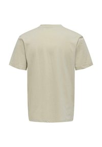 Hellbeige T-Shirt mit kurzen Ärmeln, aus weicher Baumwolle, mit Rundhalsausschnitt und glatter Textur ohne sichtbare Muster oder Akzente.