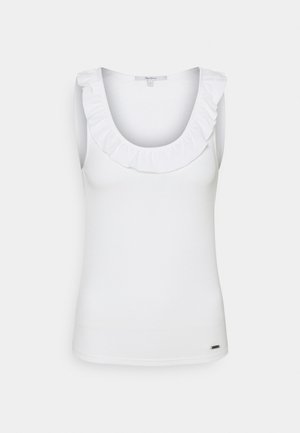Witte mouwloze top met een ronde hals en een gerimpelde halslijn. Figurerend ontwerp, gemaakt van een gladde stof met een klein merkaccent aan de zoom.