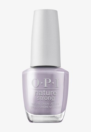 Flacon de vernis à ongles OPI Nature Strong à l'origine naturelle, parfum lavande, avec un bouchon blanc sur un fond neutre