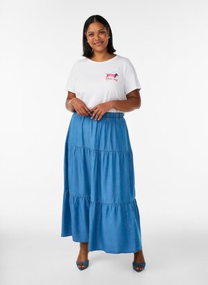 Zizzi, MIT RÜSCHEN - Jupe longue - blue denim