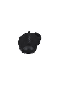 Black mesh slip-on shoe with a rounded toe, textured surface, and flexible rubber sole. Features a rear loop for easy wear.