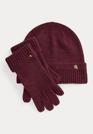 RACK-STITCHED KNIT BEANIE & GLOVE SET - Guanti - dark garnet