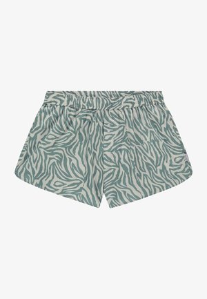Shorts à motif zèbre vert et crème avec une taille élastique et trois boutons sur le devant. Tissu doux et léger.