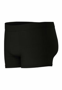 Boxers en coton noirs avec une large ceinture élastique, texture lisse et design ajusté, mettant en valeur une finition sans couture sur les côtés.