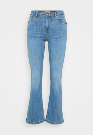 Lyseblå denim vide jeans med knappelukking foran, fem-lommers design og sydd nederkant, med en lett falmet finish.