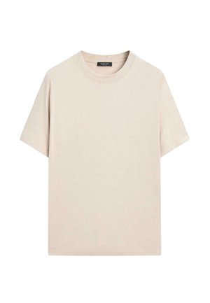 Light beige short-sleeve T-shirt made from soft, smooth fabric. Classic crew neck design with a relaxed fit. No visible patterns or accents.