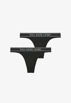Musta puuvillainen stringialushousu, jossa on leveä vyötäröosa, jossa teksti "POLO RALPH LAUREN", sileä pinta ja matala vyötärö.