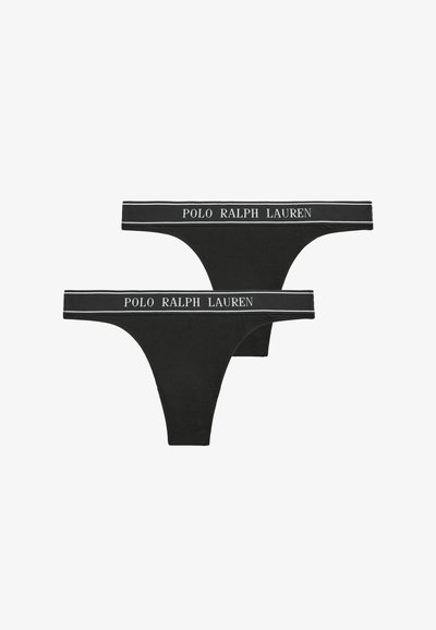 Zwarte katoenen string met een brede tailleband met de tekst "POLO RALPH LAUREN", een gladde textuur en een low-rise ontwerp.