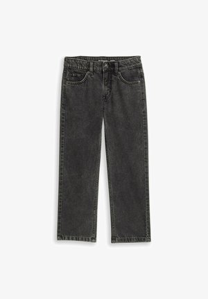Zwart denim jeans met rechte pijpen, voorzakken, riemlussen en een knoopsluiting.