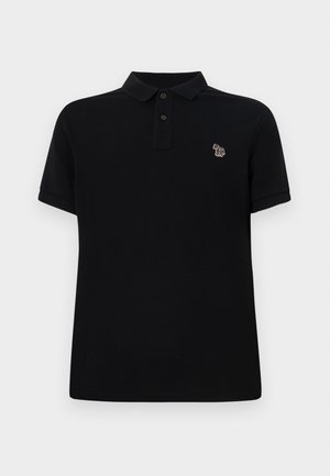 Polo nero realizzato in cotone. Presenta un colletto classico, una chiusura con tre bottoni, maniche corte e un piccolo logo ricamato multicolore.