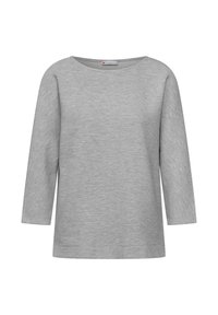 Maglia grigia a maniche lunghe con scollo rotondo e motivo testurizzato. Realizzata in tessuto morbido, presenta una vestibilità comoda e maniche a tre quarti.