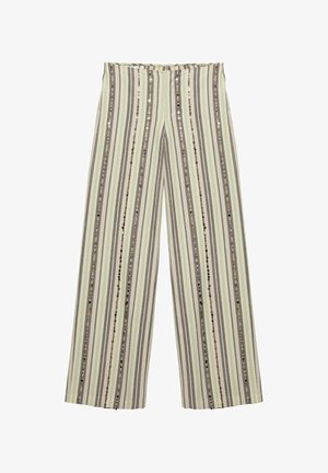 PULL&BEAR, WIDE-LEG STRIPED SEQUIN - TROUSERS - Pantaloni - light green