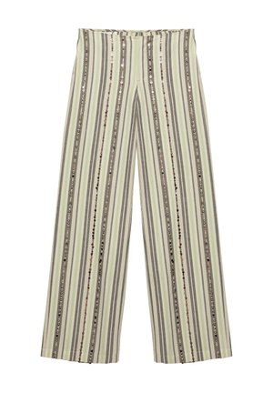 PULL&BEAR, WIDE-LEG STRIPED SEQUIN - TROUSERS - Pantalon classique - light green