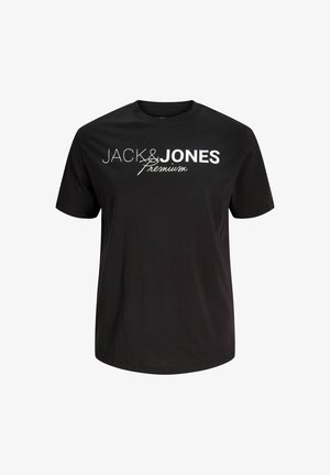 Črna kratka majica s kratkimi rokavi z belim napisom "JACK & JONES premium" čez prsni del.