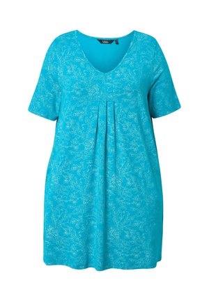 Ulla Popken, VINEWORK SHORT SLEEVE PLEATED  - T-shirts print - blue turquoise