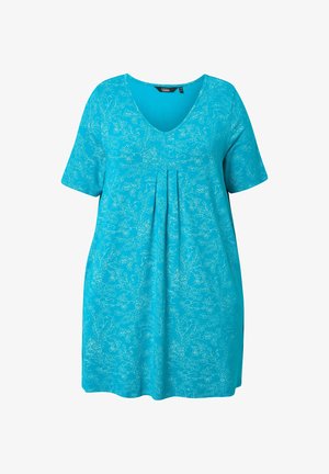 Ulla Popken, VINEWORK SHORT SLEEVE PLEATED - T-shirts print - blue turquoise