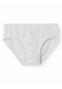 Culotte en coton blanc avec une texture lisse, ceinture élastique ornée d'une délicate dentelle, et une coupe classique taille basse.