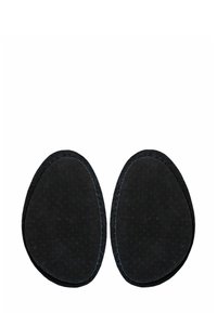 Black insoles with a smooth, slightly textured surface and small perforations. Oval shape with a cushioned edge for comfort.