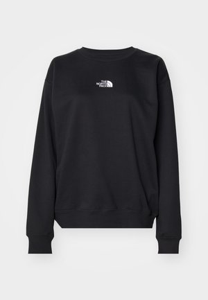 Zwarte sweatshirt gemaakt van een katoenmengsel, met een ronde halslijn, lange mouwen, ribgebreide manchetten en een klein wit logo op de borst.