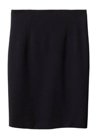 Schwarzer Bleistiftrock mit figurbetontem Design, aus dehnbarem Stoff gefertigt. Verfügt über eine glatte Textur und einen knielangen Schnitt mit dezenten Nähten.