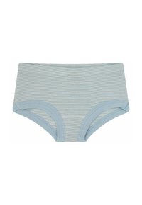 Boyshorts azzurri in cotone con strisce bianche, dotati di una vita elastica e aperture delle gambe per una vestibilità comoda.