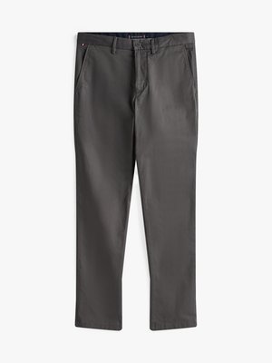Grijze katoenen broek met een recht model. Bevat zijzakken, een ritssluiting en een subtiele glans op een gladde textuur.