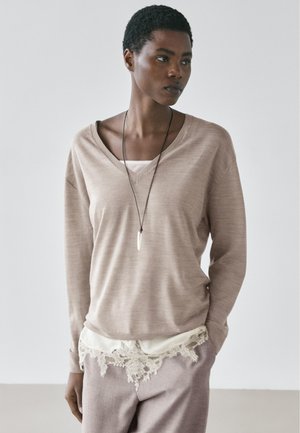 Massimo Dutti OVERSIZE V-NECK - Trui - sand