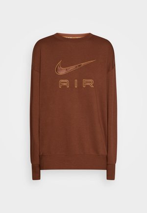 Sweat-shirt marron à manches longues avec un col rond, affichant un grand logo Nike swoosh et le mot "AIR" brodé dans des tons marron assortis.