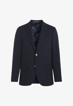 Mörk marinblå blazer i texturerad tyg, med två framfickor, en bröstficka och silverknappar. Slät innerfoder.
