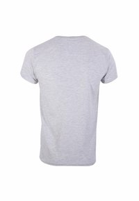 Jasnoszara, krótka koszulka z krótkim rękawem wykonana z miękkiego materiału, z okrągłym dekoltem. Posiada gładką teksturę oraz prosty design, bez wzorów czy akcentów.