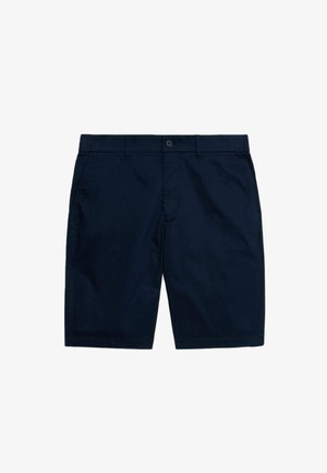 Pantaloni corti blu navy realizzati in misto cotone, con frontale liscio, zip e passanti per cintura. Design classico con tasche laterali.