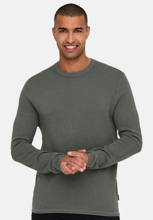 Man met kort haar die een grijze trui met lange mouwen draagt, glimlachend, met handen in elkaar gevouwen voor een effen witte achtergrond.