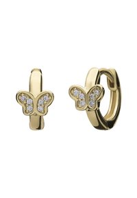 Boucles d'oreilles en or en forme de demi-cercle ornées de plusieurs petites pierres précieuses blanches sur un fond blanc.