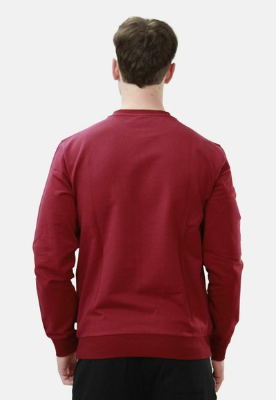 Felpa bordeaux con maniche lunghe, scollatura a girocollo e orlo a coste. Tessuto morbido, design semplice, senza motivi o dettagli visibili.