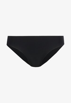 Zwarte bikini onderkant met een gladde textuur, minimalistisch design, lage taille en naadloze randen voor een gestroomlijnde uitstraling.
