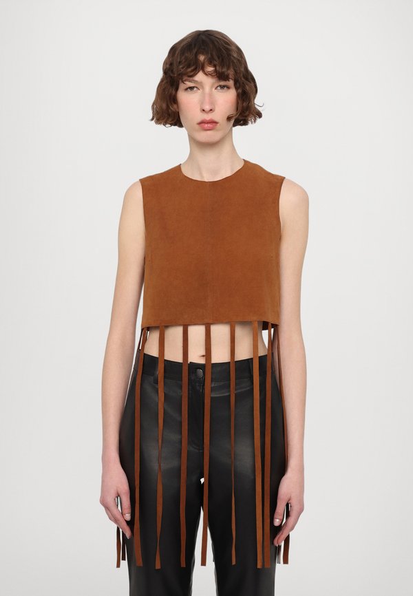 BELLA FRINGE CROP - Top - tobacco