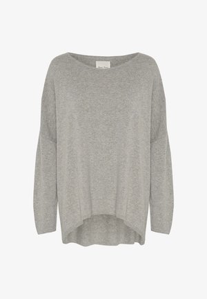 Grijze oversized pullover trui met een brede halslijn, lange mouwen en een afgeronde zoom. Gemaakt van een zachte, gestructureerde breisel.