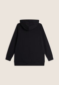 Felpa nera con tasca a marsupio frontale, cappuccio con coulisse e polsini a costine. Design semplice con una texture morbida e vestibilità rilassata.
