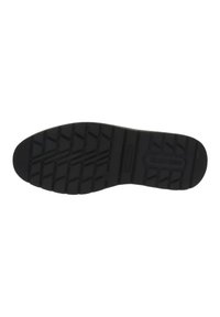 Zwarte rubberen sneakerzool met een grippatroon; voorzien van 'Lucky Shock' merknaam; gladde textuur met afgeronde randen.