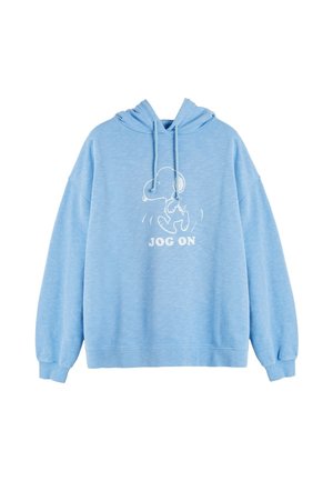 Sweat à capuche oversize bleu clair en tissu doux. Présente un graphisme blanc d'un personnage de dessin animé et le texte "JOG ON" à l'avant.