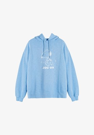 Sweat à capuche oversize bleu clair en tissu doux. Présente un graphisme blanc d'un personnage de dessin animé et le texte "JOG ON" à l'avant.