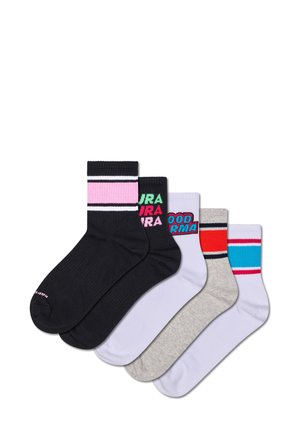 5-PACK SIMPLE STRIPE SHORT CREW SNEAKER - Socks - black