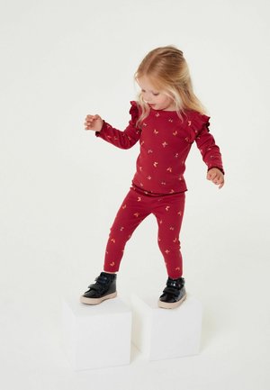 Leggings - burgundy red butterfly
