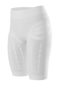 Shorts sportivi bianchi con un design aderente, superficie liscia e delicati motivi stampati sui lati. Vita elasticizzata per il massimo comfort.