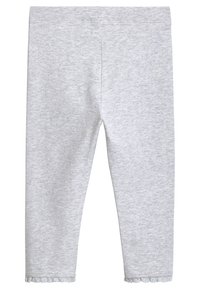 Grå bomuldsleggings med en blød tekstur, der har en scalloped kant ved anklen og en elastisk talje for komfort.