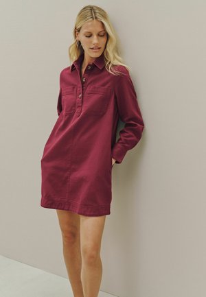 Next, TALL FIT - LONG SLEEVE MINI TWILL DRESS - Shirt dress - burgundy red